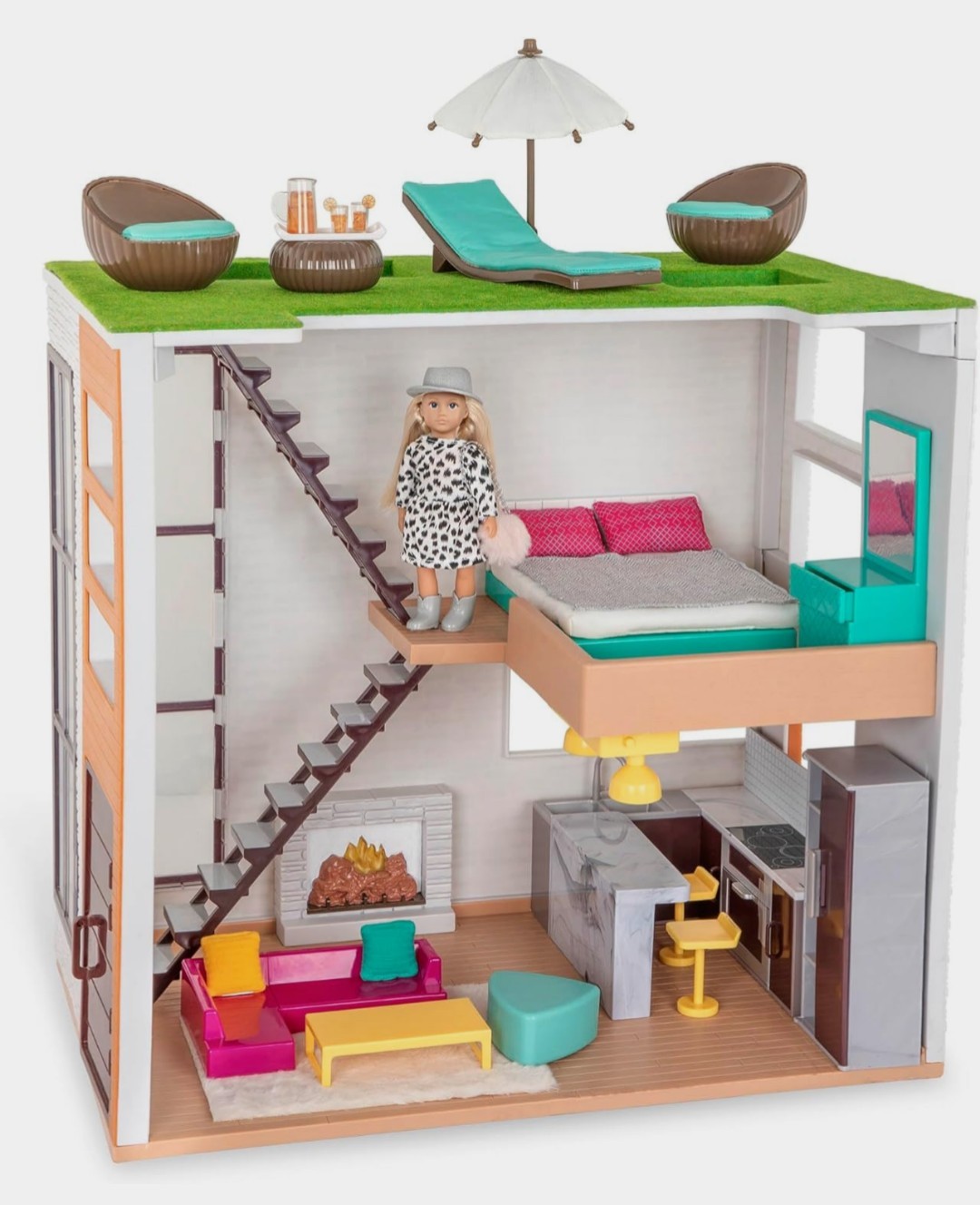 Lori Dolls &ndash; Living Room, Kitchen, Bedroom, Outdoor Patio Loft &ndash; Dollhouse & Acc