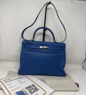 HERMES Kelly 35 Blue Zanzibar Togo Leather 2011 COA | eBay