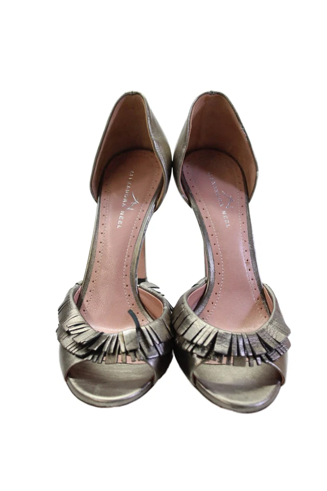 Alexandra Neel Mujer Cuero Flecos Detalle Punta Abierta Tacones de Aguja Azul Talla 9 Foto 2 de 4