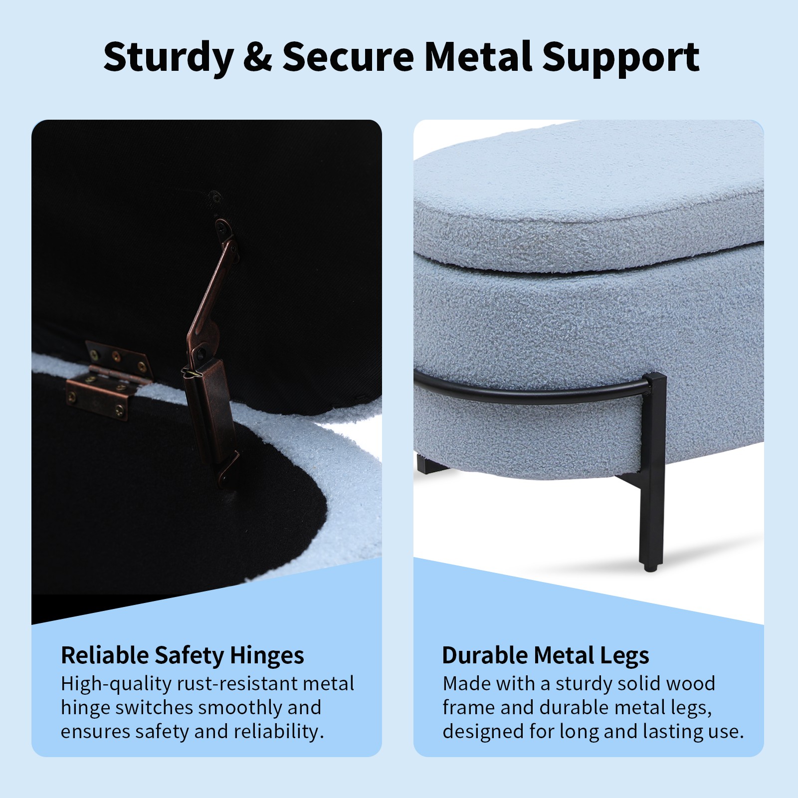 Storage Ottoman End of Bed Bench Upholstered Benches with Metal Legs Blue