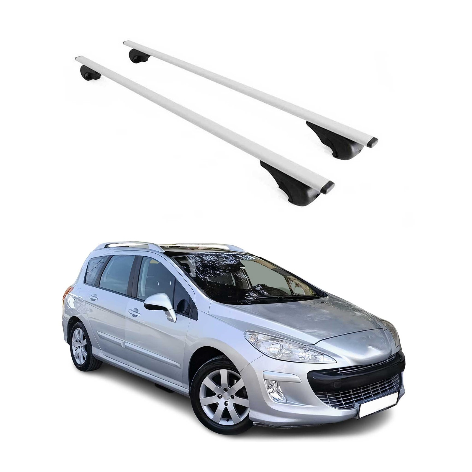 Barres de toit transversales Peugeot 308 Break fer argent galerie de toit 2008 à 2014