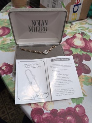 Designer Nolan Miller Heart 10'' Ankle Bracelet Gold Tone w/ Rhinestones Anklet