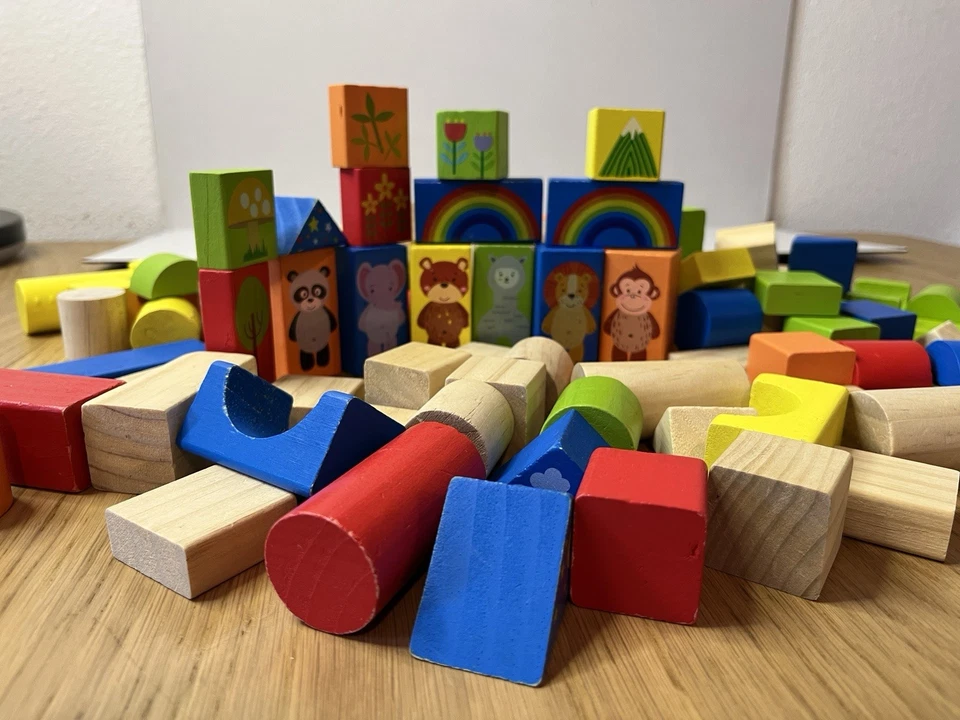 Solid Wood Building Blocks Toy Set 147 Pieces Various Shapes & Characters - Image 2 of 2