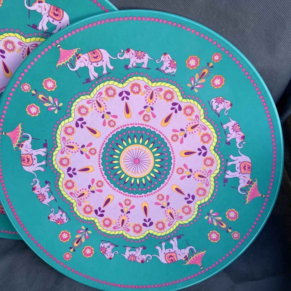 "Juego de 2 platos de circo Kim Seybert 212 azul rosa elefante 14""" Foto 2 de 4