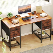 Computer Desk 47in Black Wood with 4 Drawers & 2 Shelves Table for Home Office