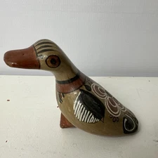 Vintage Signed Tonala Mexican Art Pottery Hand Painted Clay Duck Folk ArtFigure