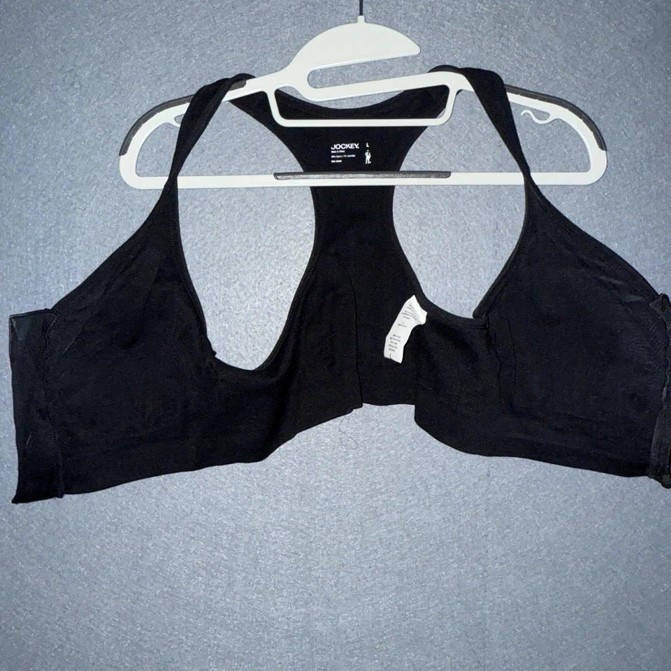 Jockey Women L Large Zip Front Medium Impact Seamless Sports Bra Black Racerback - Image 4 of 4