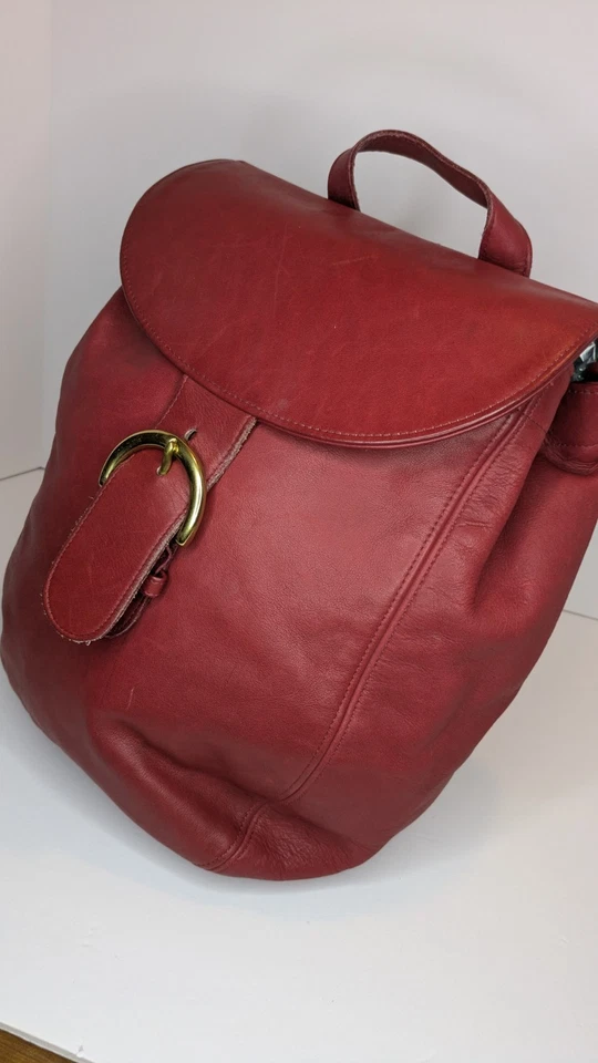 Mochila Coach Bolsa Couro Vermelha Vintage Fabricada nos EUA Usada - Imagem 2 de 4