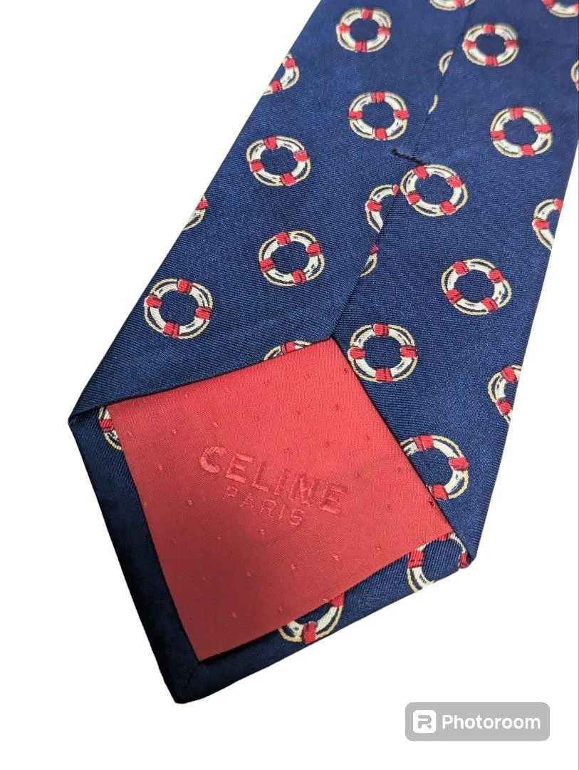 Cravatta seta Celine blu navy a pois accessorio abito formale classico