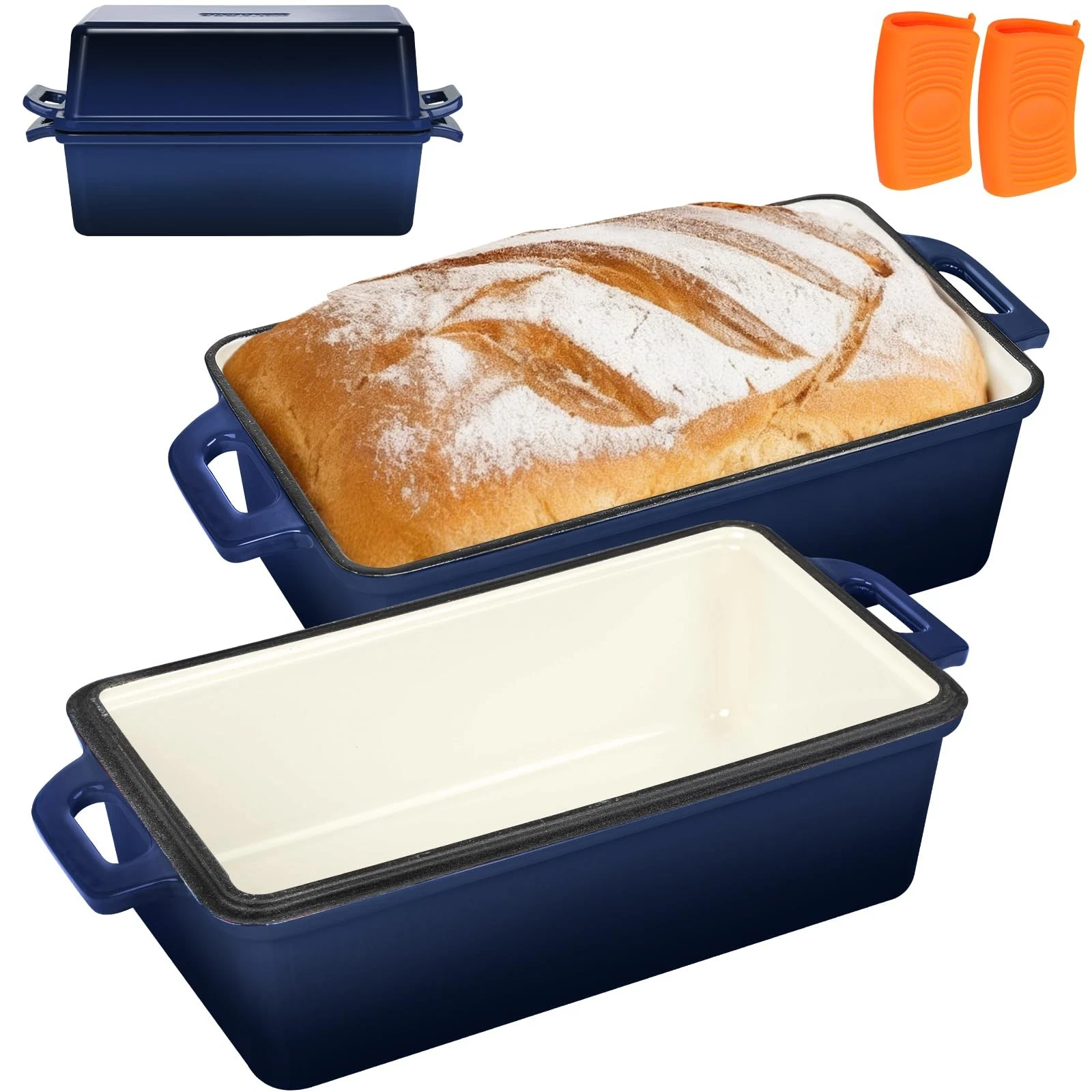 Wildone 2 in 1 Enameled Cast Iron Bread Pan with Lid, 9x5 Loaf Pans for Homem...