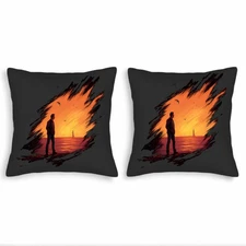 Set of 2 18x18in Throw Pillow Covers - Vibrant Sunset Silhouette Design 