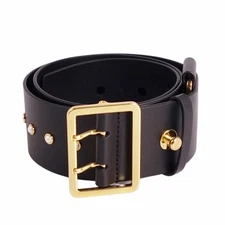 Christian Dior Leather Belt Studded Faux Pearl Women Black Used MOLO-0