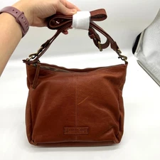 American Leather Co. Womens Purse Salem Triple Entry Leather Crossbody Brandy 