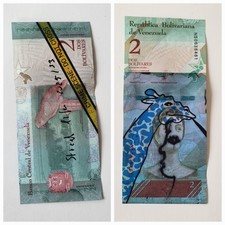 INVERNUM7 -Street life no33. - * 2 Bolivares * Genuine Banknote *  no BANKSY ,-)