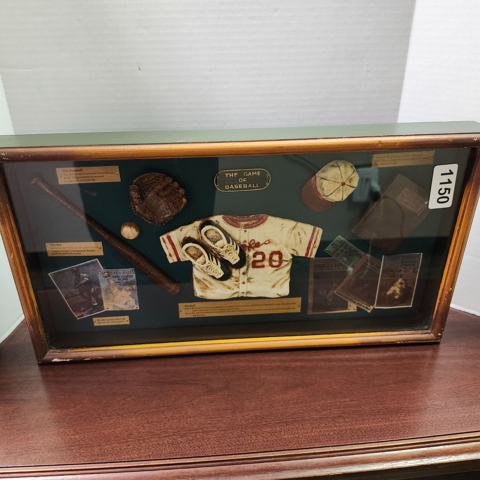 Vintage Baseball Memorabilia Shadow Box Display