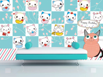 3D Cartoon Cat K13242 Wallpaper Mural Self-adhesive Removable Sticker Kay