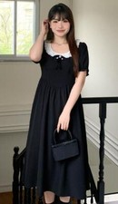 Fashion Women Bowknot Long Dress Short Sleeve Sweet Lace Summer Dress Plus sz _