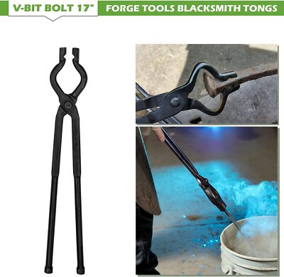 V-Bit Bolt Blacksmith Tongs 17inches Professional-Grade Steel Jaws Tongs