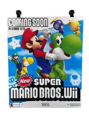 Vintage New Super Mario Bros Wii Nintendo Store Display Poster