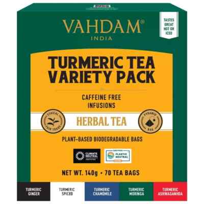Vahdam Indien Kurkuma Tee Ingwer Kräuter Kamille Moringa Variety Pack 70 Beutel