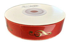 Nastro Pacchi Regalo Ribbon 10 Metri Tema Musicale Rosso Note Dorate Natale