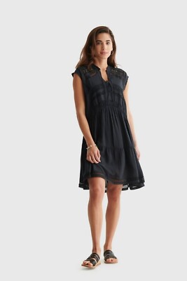 Lucky Brand Crochet Lace Inset Dress - Jet Black - Size Xs