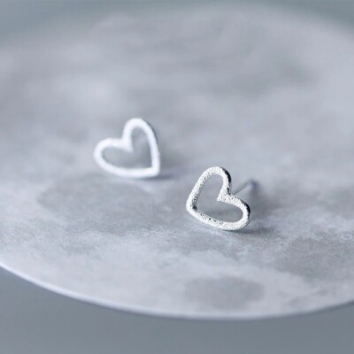 Heart Stud Earrings 25 Sterling Silver Simple Lover Girl Women Jewelry 1 Pair