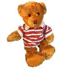 FAO Schwarz 16" Tan Brown Teddy Bear Las Vegas Striped Polo Shirt Plush
