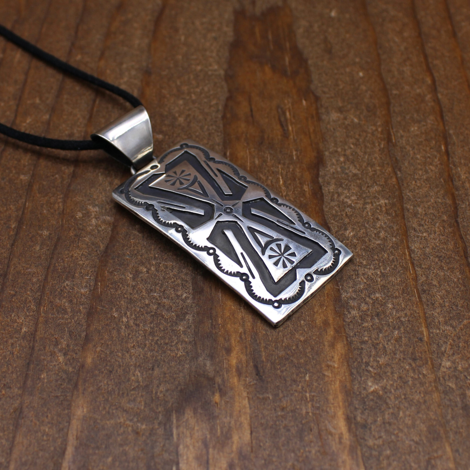 Sterling Silver Rectangular Pendant on Black Cord… - image 3