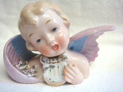 Vintage NAPCO Japan ANGEL BUST w/Roses & Harp #S329B - VERY SWEET