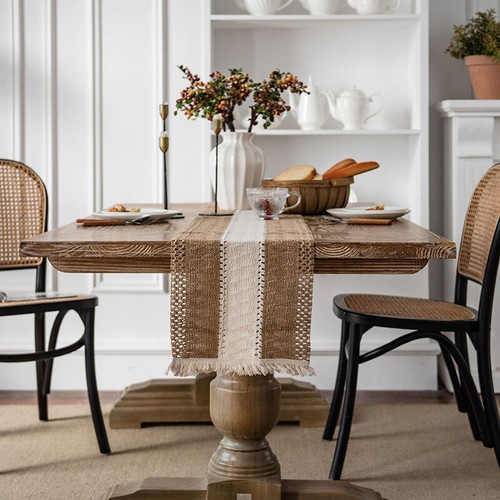 Knit Table Runner Fringe Tablecover Tablecloth Tassel Banquet Home Retro Ethnic - Picture 5 of 10