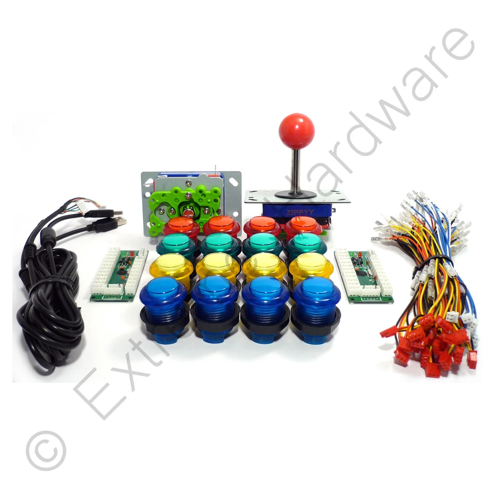 SAN STAR Kit Controllo Arcade 2 Giocatori - 2 Joystick Top a Sfera, 16 Pulsanti Illuminati LED