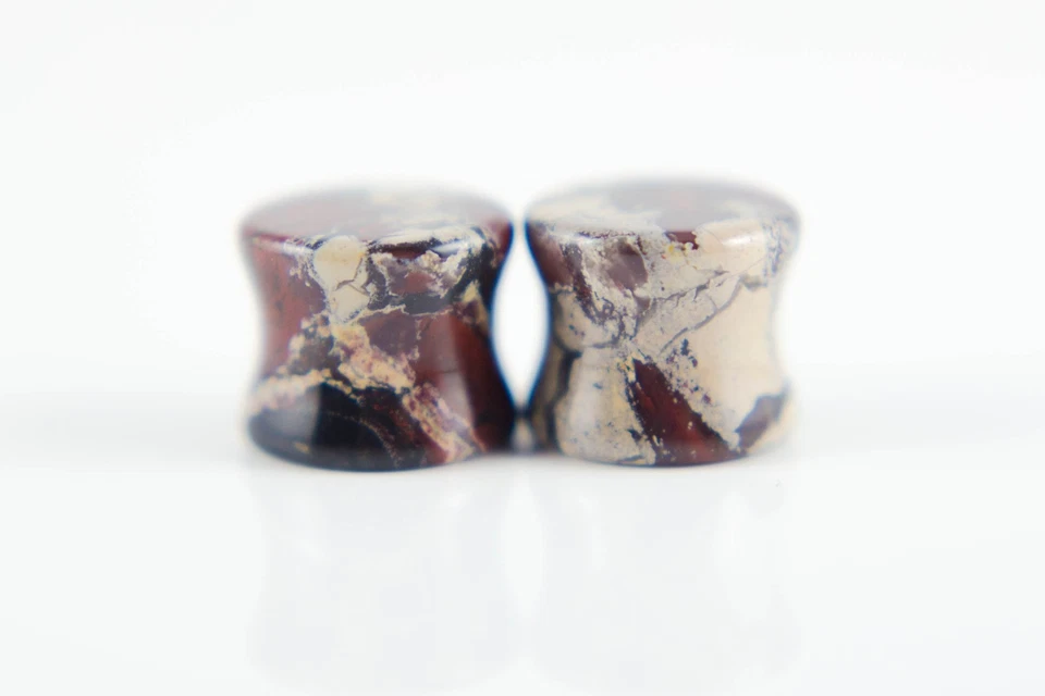 Par de tapones de piedra de jaspe amapola roja lóbulo de oreja acampanado doble - 6 mm - 25 mm 10 tamaños Foto 4 de 4