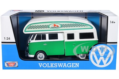 VOLKSWAGEN TYPE 2 (T1) CAMPER VAN GREEN & WHITE 1/24 DIECAST BY