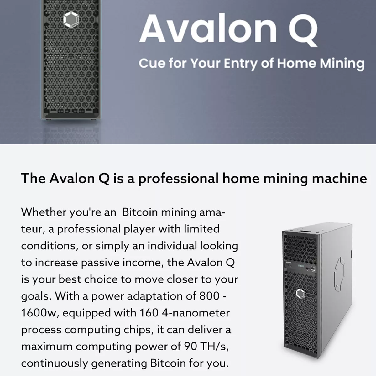 Crypto Miner Canaan Avalon Q 90TH/S 1674W Home Quite Miner Ship On The End  Of Bitcoin Miner Machine