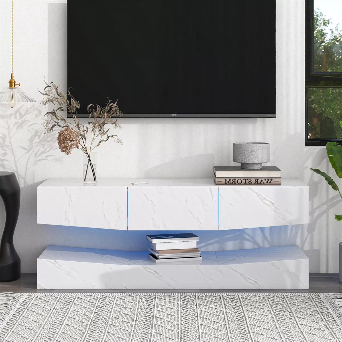 Modern TV Stand TV Floating Wall Unit Cabinet High Gloss White