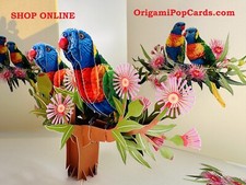 Origami Pop Cards Double Rainbow Lorikeet Parrot Bird Australiana Birthday Gift