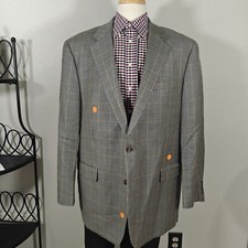 Chaps Men's Sport Coat Blazer Two Button Gray Houndstooth Silk Wool Blend 48L