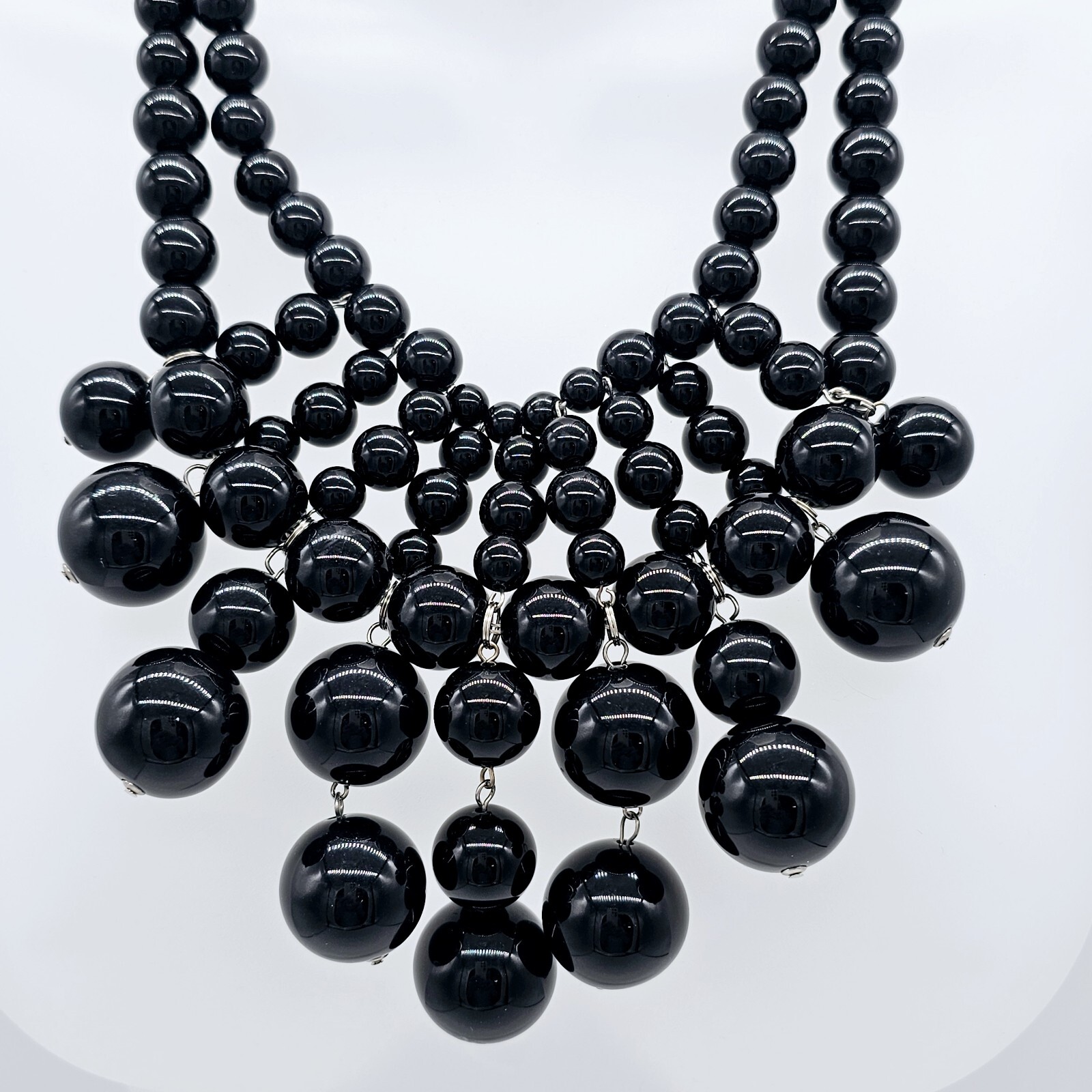 Bubble Bead Statement Necklace Large Bib Black Fr… - image 4
