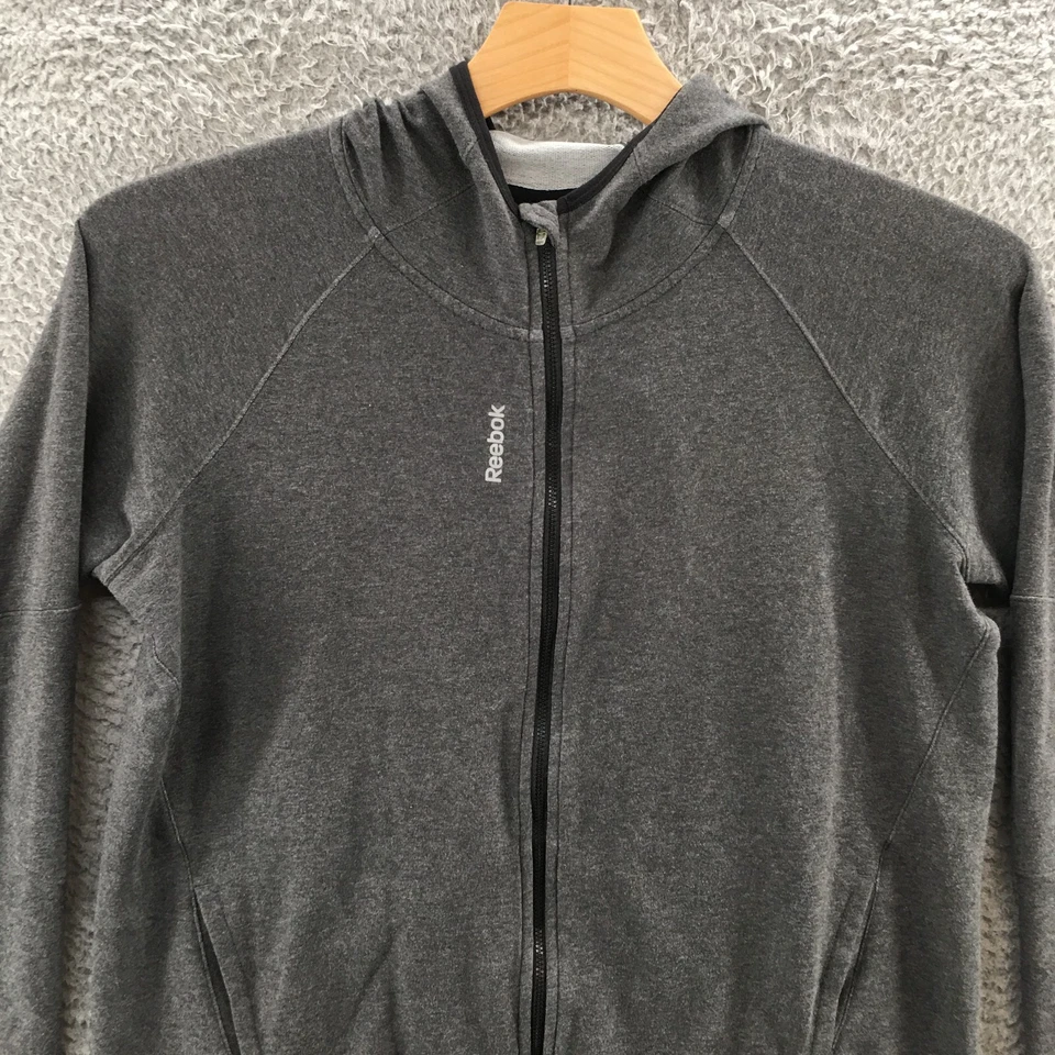 Sudadera con Capucha Reebok Cremallera para Mujer L Gris Mezcla de Algodón Cuello Simulado Manga Larga Foto 2 de 4