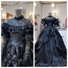 Gothic Lace Wedding Dresses Puff Long Sleeves Vintage 1950s Satin Bridal Gowns