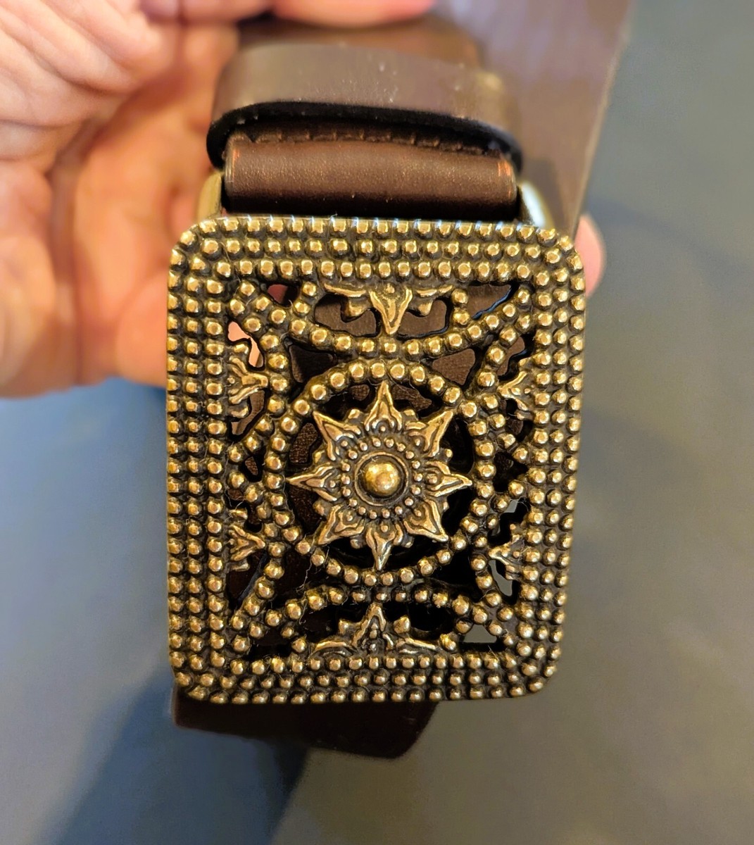 Liz Claiborne Wide Leather Belt Womens Brass Buckle Western 