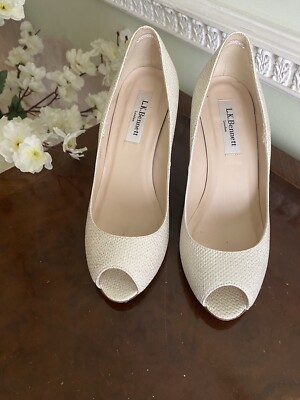LK Bennett Cream/Gold Glitter Wedge Heels Size 36 UK