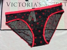 NWT Victoria's Secret BLACK MESH RED FLOCKED STARS BIKINI PANTY Vintage Sz S NEW