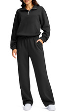 Lounge Set - Women 2 Piece Outfit Oversized Sweatshirt Wide Leg Sweatpants, M