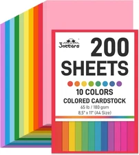 200Sheets Construction Paper, Cardstock 8.5" X 11 ", 10 Assorted Colors Card Sto