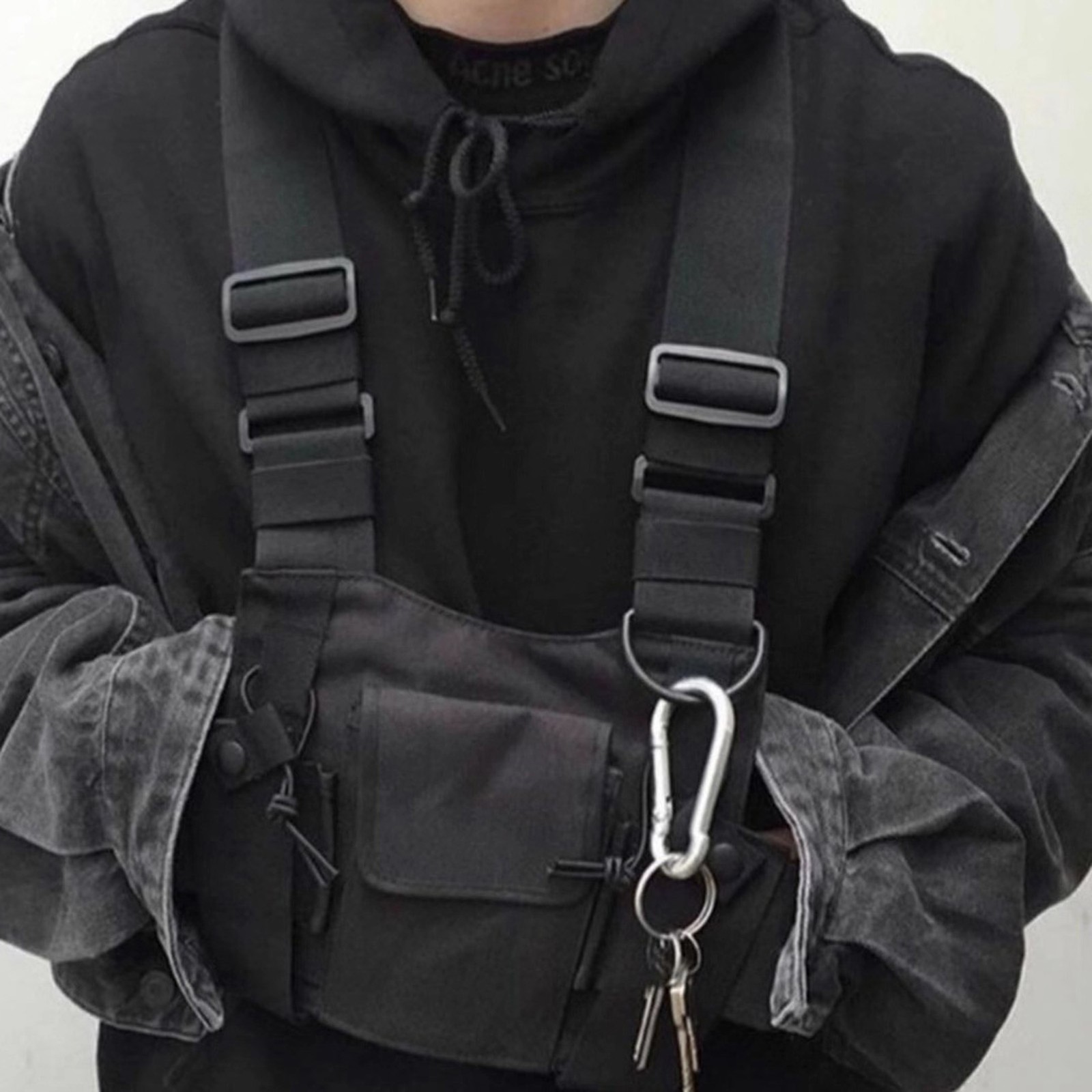 Chest Harness Rig Bag Streetwear Vest Walkie Talkie Radio Holder Chest Pocket Fo
