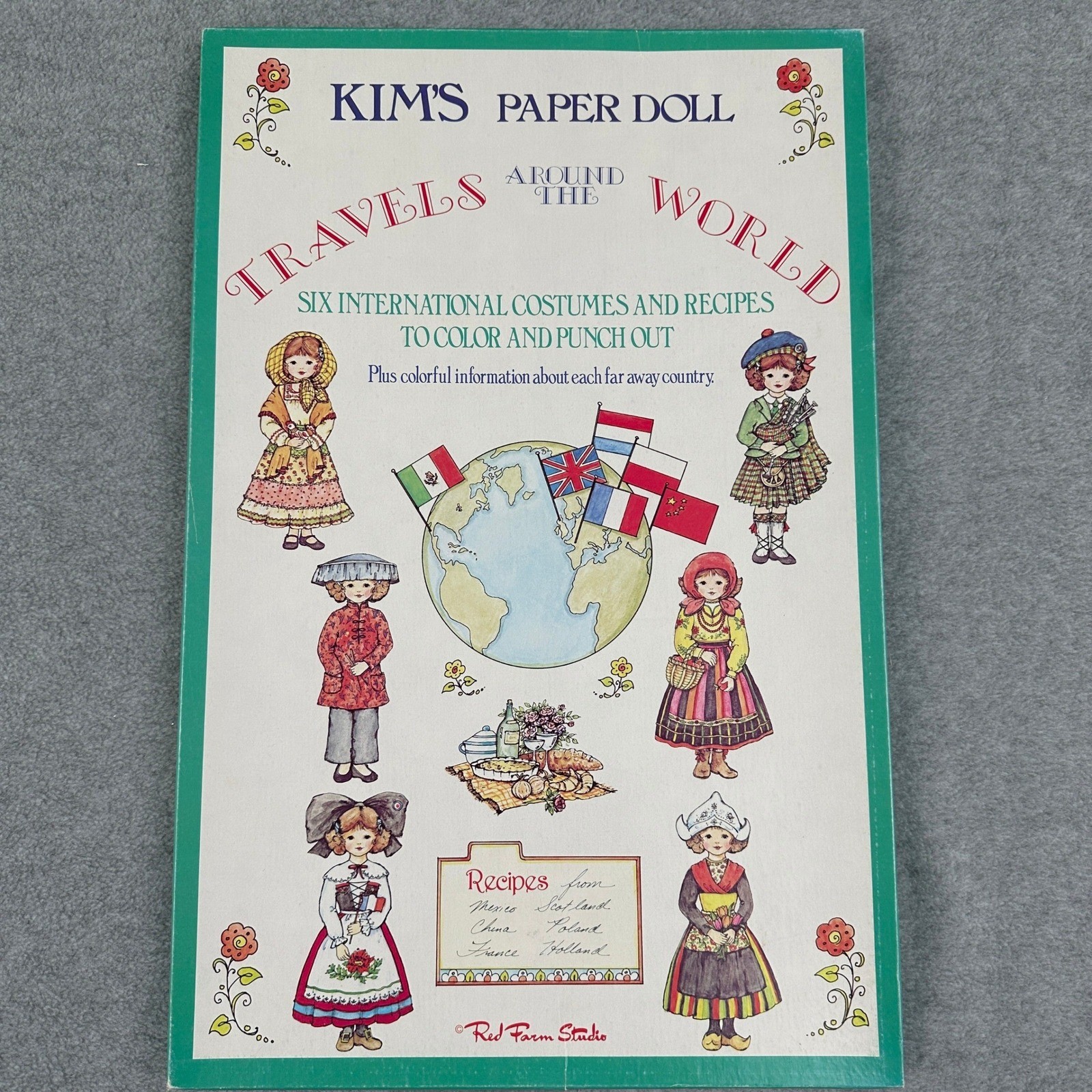 Vintage 70s Red Farm Studio Paper Doll Kim's Travels Around the World Uncut