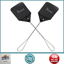 2 pack Sturdy Leather Fly Swatter-17.5 Heavy Duty Metal Handle, Black Bug