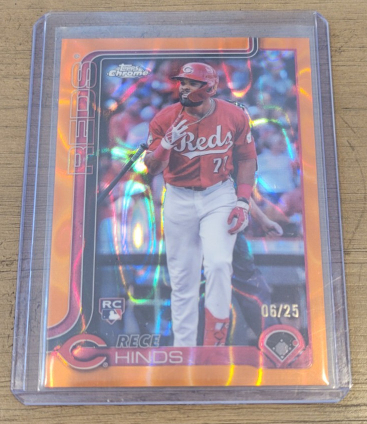 RECE HINDS 2025 TOPPS CHROME BASEBALL ROOKIE ORANGE RAY WAVE REFRACTOR SP/25 253